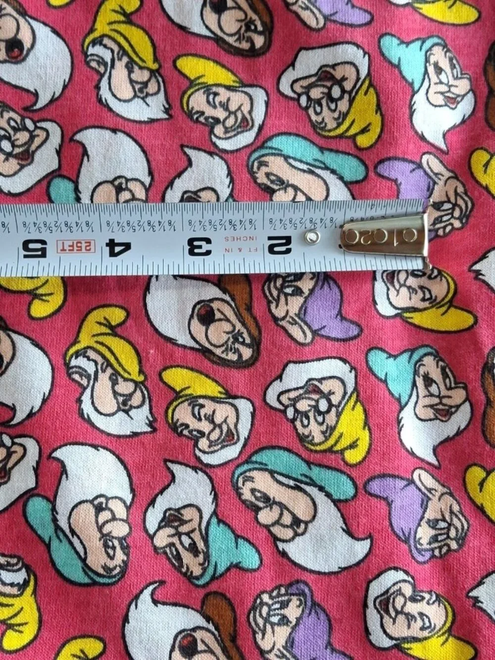 Vtg Disney Snow White & the Seven Dwarfs Fabric Pink Jersey Knit-1.5 yards